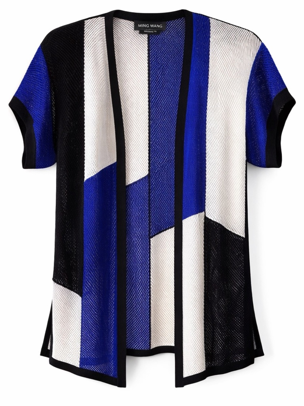 Ming Wang Color Block Mesh Knit Jacket Royal Blue White Black Small Like New